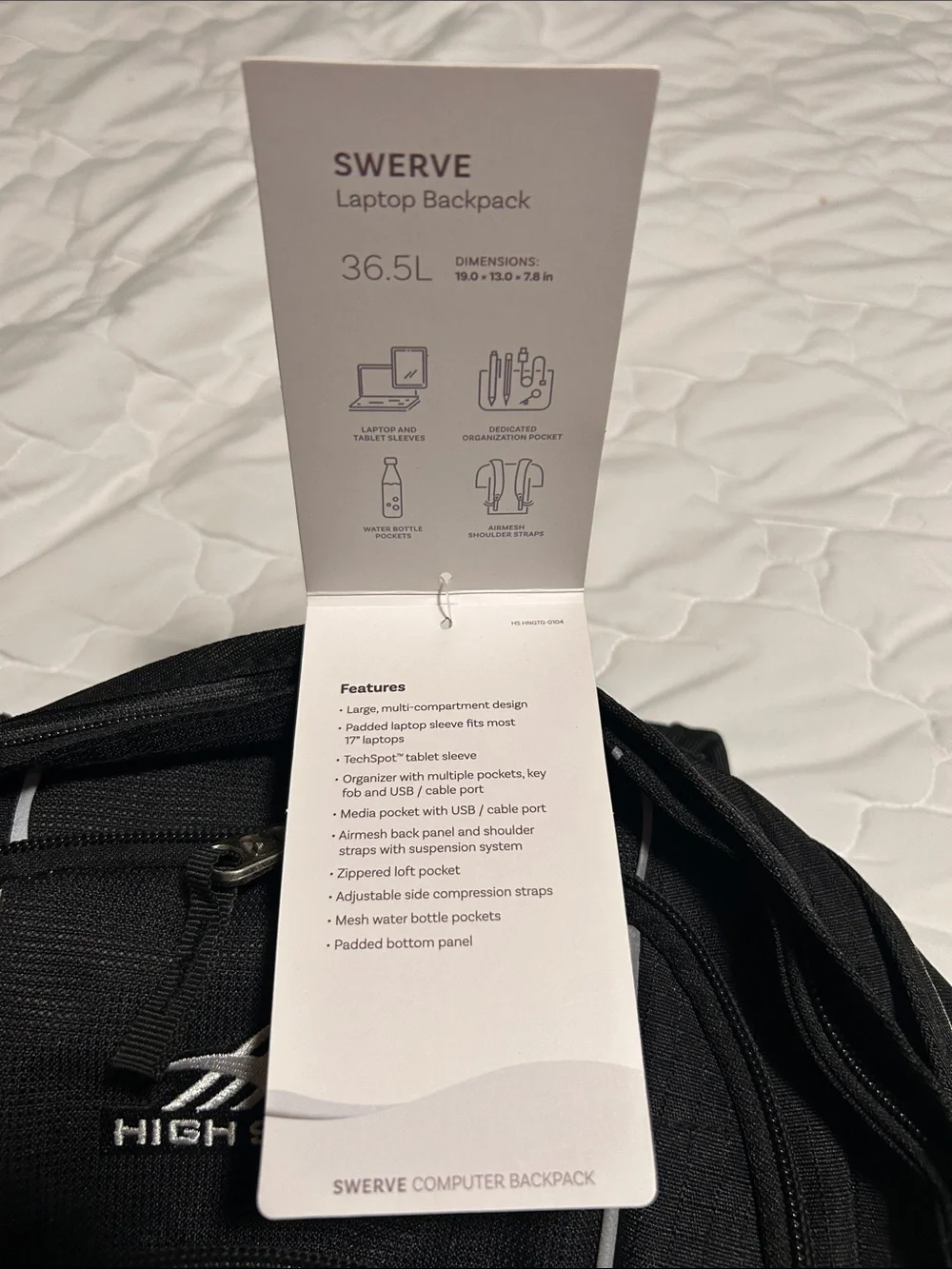 High Sierra Swerve Backpack Black NWT